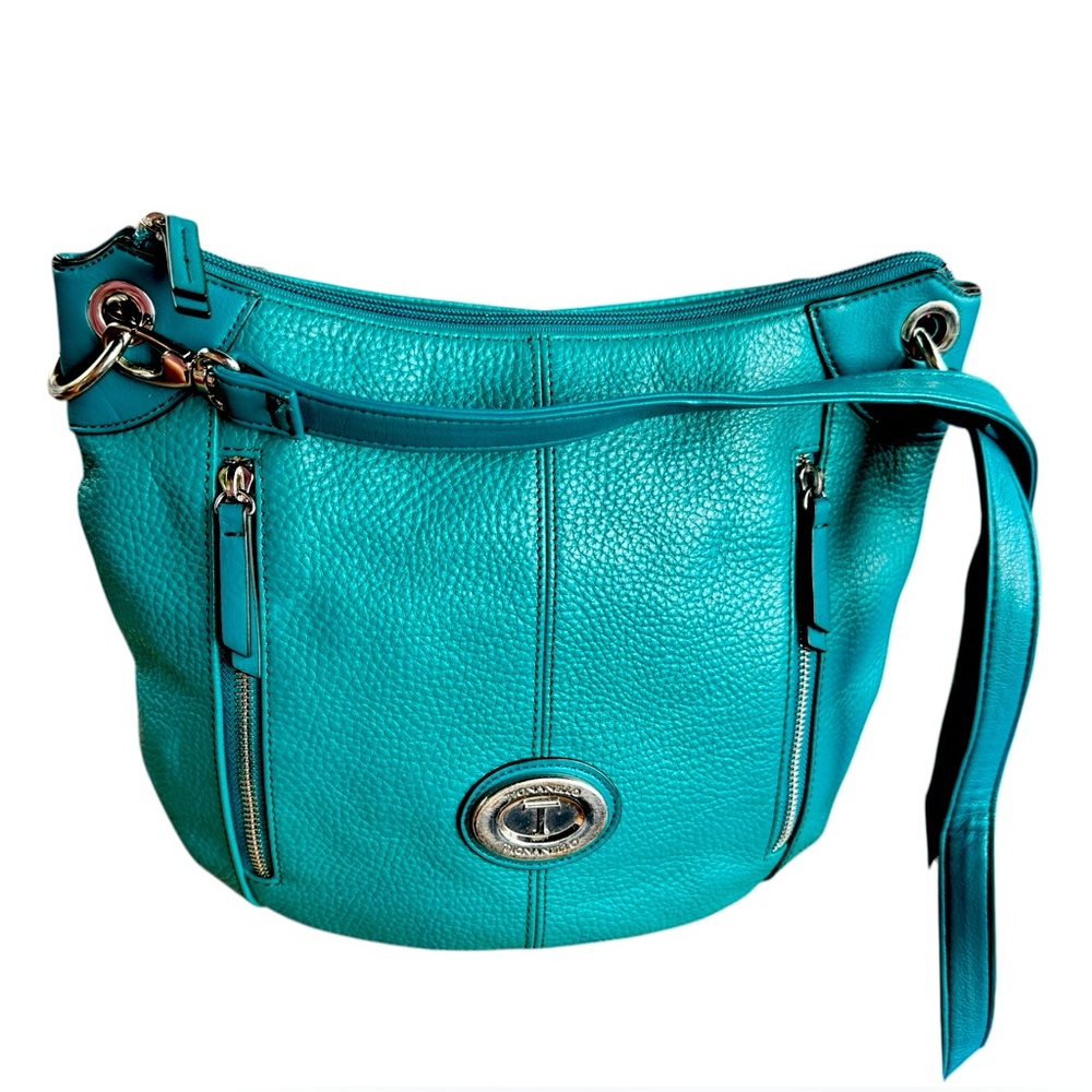 Tignanello Organizer Crossbody Bag – Blue Teal Leather.